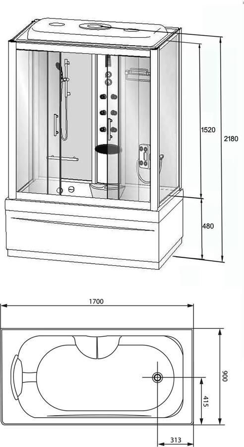 Xellanz Paris douchecabine met ligbad 170x90x220 cm