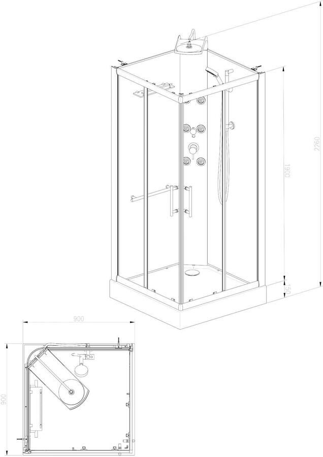 Xellanz Rainbow complete douchecabine 90x90x218 aluminium chroom profielen
