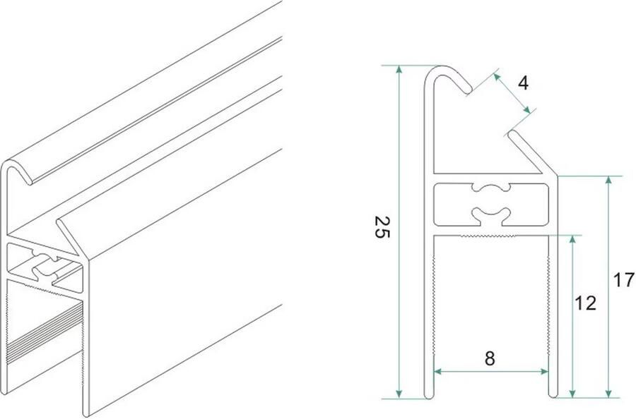 Xellanz Set magneetstrip 8 mm | Lengte + - 197 cm | Universeel | tbv swingdeur+wand | Chroom - Foto 3