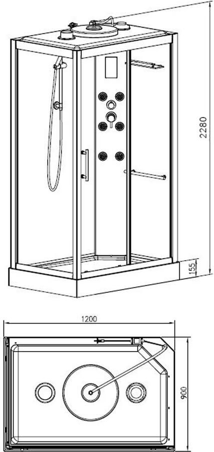 Xellanz Sunshine complete douchecabine rechts 120x90x218 aluminium chroom profielen