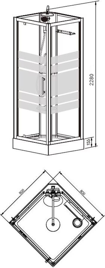 Xellanz Thermo complete douchecabine 80x80x218 aluminium chroom profielen