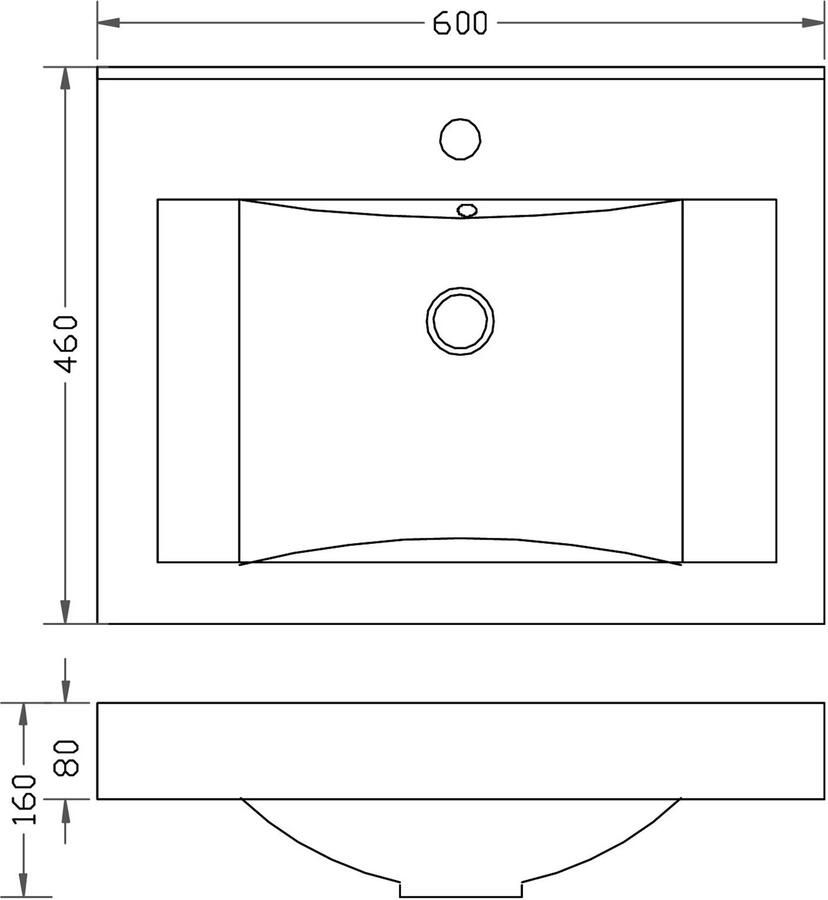 Xellanz Wiesbaden Tigris wastafel enkel met 1 kraangat 60x46x8 cm kunstmarmer glans wit 38.6100