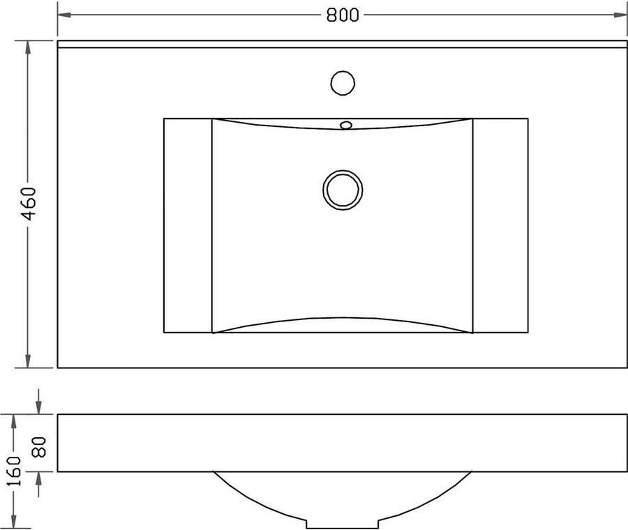 Wiesbaden Xellanz Tigris wastafel enkel met 1 kraangat 80x46x8 cm kunstmarmer glans wit 38.6101
