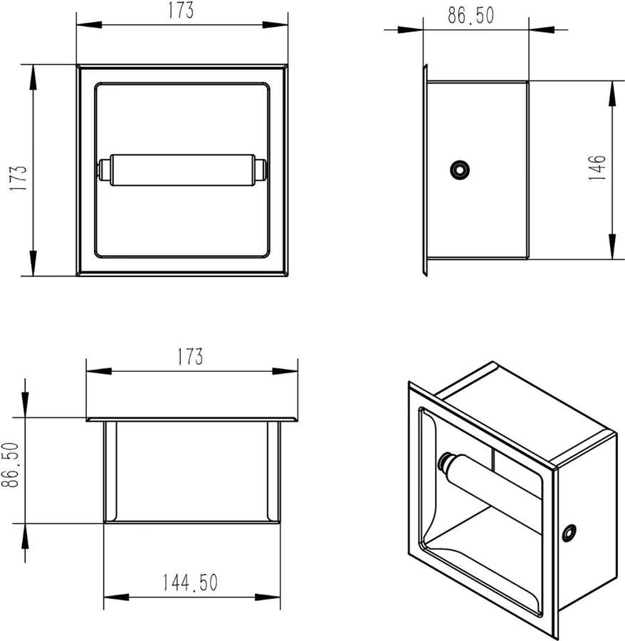 Xellanz Reserverolhouder set Rocko | Inbouw | Incl.Toiletrolhouder | Incl.Inzetstuk | Zonder klep | RVS