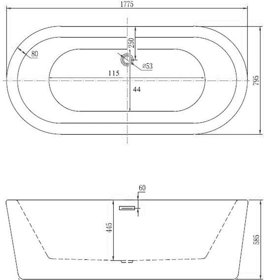 Xellanz Ligbad Vrijstaand Bianco Ovaal 80x178x58.5cm Glasvezelversterkt Hoogwaardig Acryl Glans Wit met Badwaste en Overloop - Foto 2