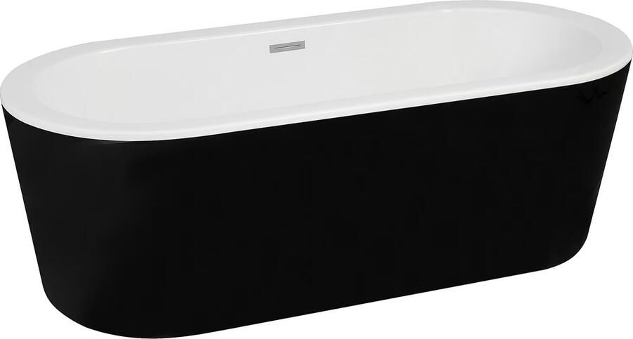 Xellanz Ligbad Vrijstaand Nero Ovaal 80x178x55cm Glasvezelversterkt Hoogwaardig Acryl Glans Zwart Wit met Badwaste en Overloop - Foto 4