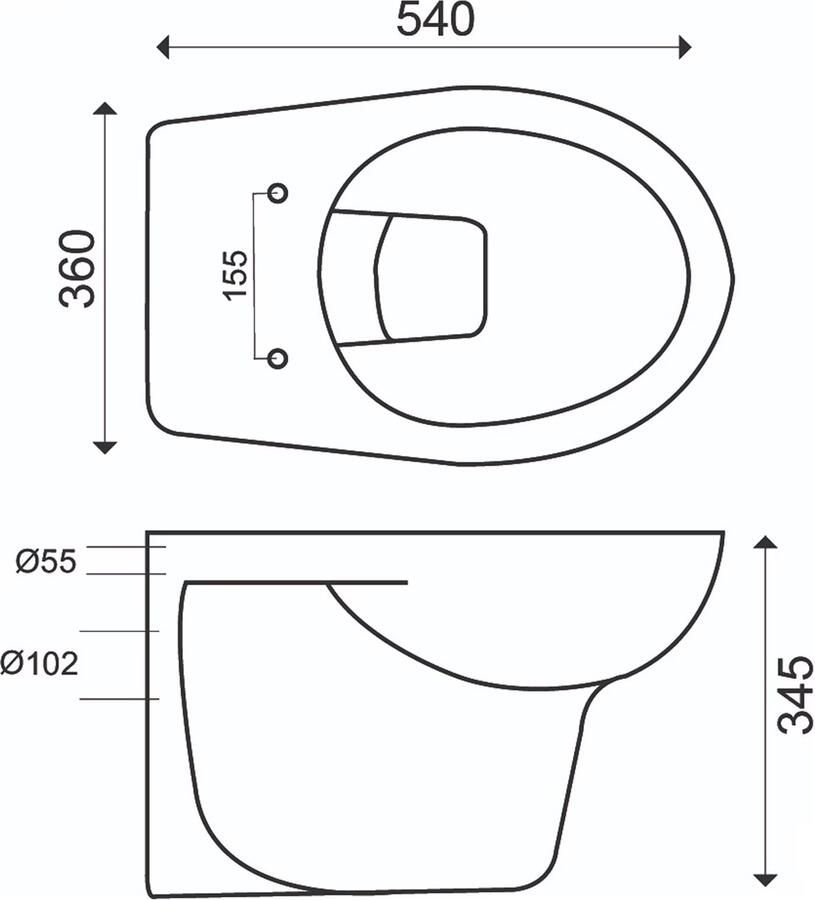 Xellanz Toiletpot Hangend Wiesbaden Neptunus 54x36x34 5cm Wandcloset Keramiek Diepspoel Glans Wit met Toiletbril