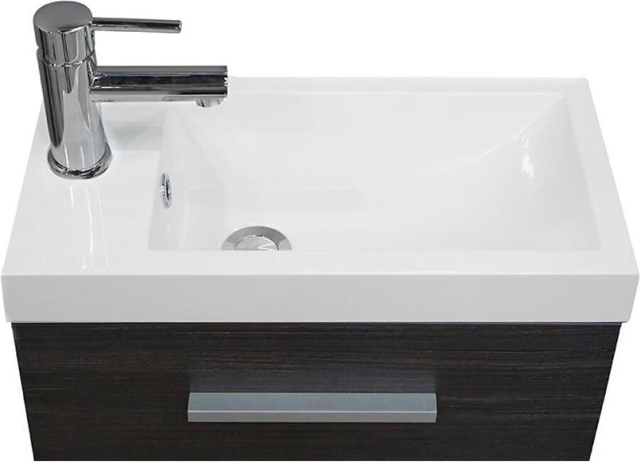 Xellanz Toiletmeubel Emma Hangend 50x50x25cm MDF Houtnerf Grijs Softclose Kunstmarmeren Wasbak - Foto 3