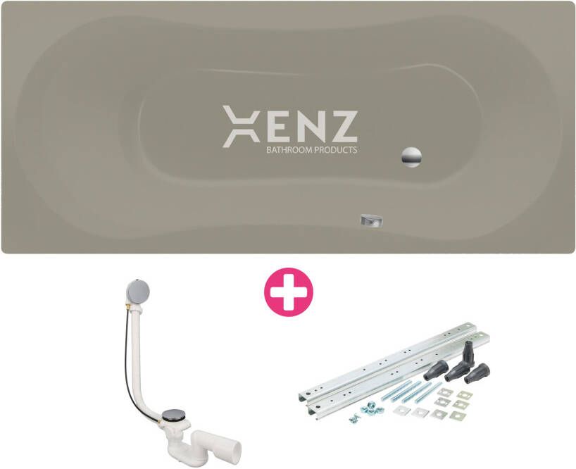 Xenz Ligbad Inbouw Dominica Rechthoek 1-2 Persoons Duobad 75x170x44cm Acryl Klei Mat met Poten