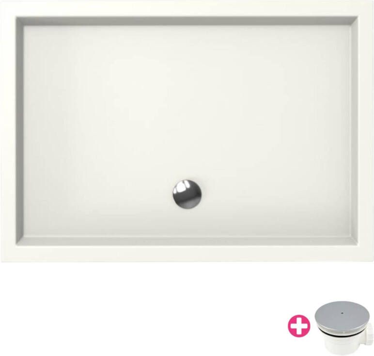 Xenz Douchebak Mariana | 100x75x4 cm | Incl.Afvoersifon-Chroom | Acryl | Rechthoekig | Wit mat - Foto 4