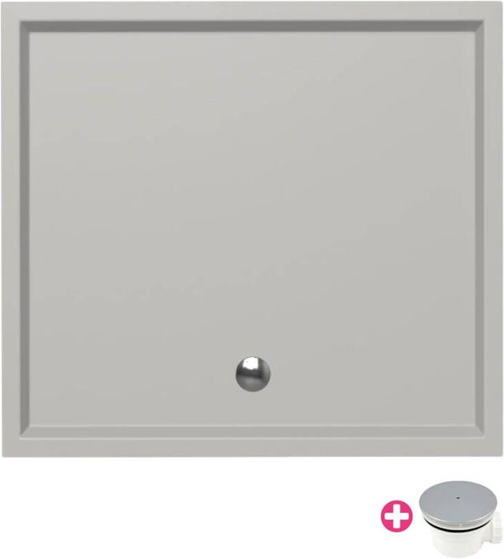 Xenz Douchebak Mariana | 110x100x4 cm | Incl.Afvoersifon-Chroom | Acryl | Rechthoekig | Cement mat