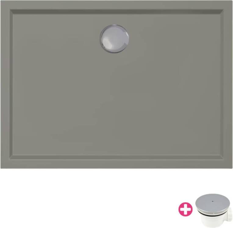 Xenz Douchebak Mariana | 110x80x4 cm | Incl.Afvoersifon-Chroom | Acryl | Rechthoekig | Cement mat