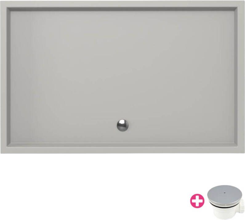 Xenz Douchebak Mariana | 160x100x4 cm | Incl.Afvoersifon-Chroom | Acryl | Rechthoekig | Cement mat - Foto 5