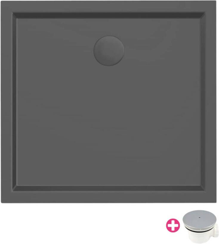Xenz Douchebak Mariana | 80x75x4 cm | Incl.Afvoersifon-Chroom | Acryl | Rechthoekig | Zwart mat