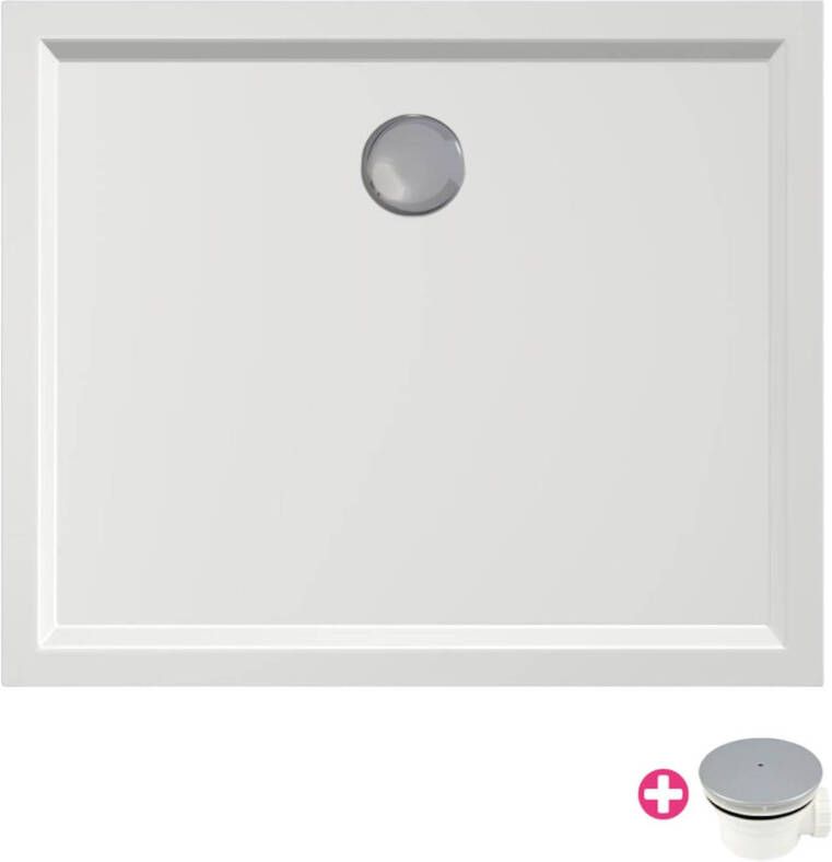 Xenz Douchebak Mariana | 90x75x4 cm | Incl.Afvoersifon-Chroom | Acryl | Rechthoekig | Wit glans - Foto 5