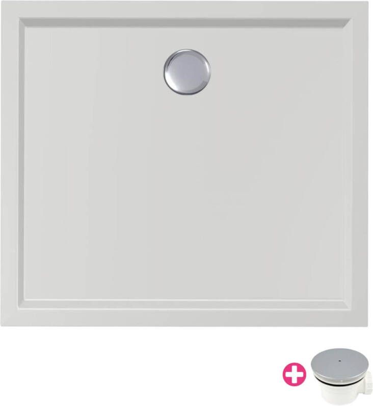 Xenz Douchebak Mariana | 90x80x4 cm | Incl.Afvoersifon-Chroom | Acryl | Rechthoekig | Wit glans