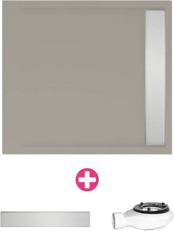 Xenz Douchevloer Easy Tray | 80x80 cm | Incl.Gootcover en Afvoersifon | Acryl | Vierkant | Cement mat