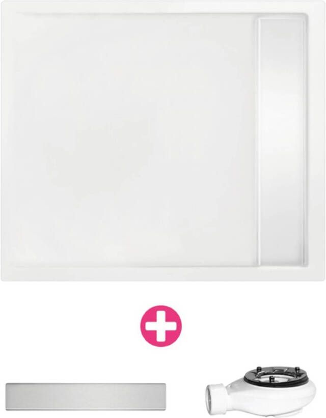 Xenz Douchevloer Easy Tray | 100x100 cm | Incl.Gootcover en Afvoersifon | Acryl | Vierkant | Wit glans - Foto 3