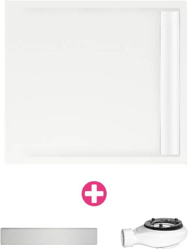 Xenz Douchevloer Easy Tray | 90x90 cm | Incl.Gootcover en Afvoersifon | Acryl | Vierkant | Wit glans - Foto 2