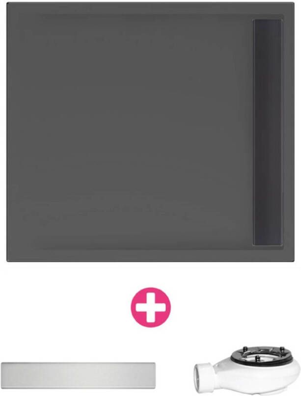 Xenz Douchevloer Easy Tray | 90x90 cm | Incl.Gootcover en Afvoersifon | Acryl | Vierkant | Zwart mat - Foto 4