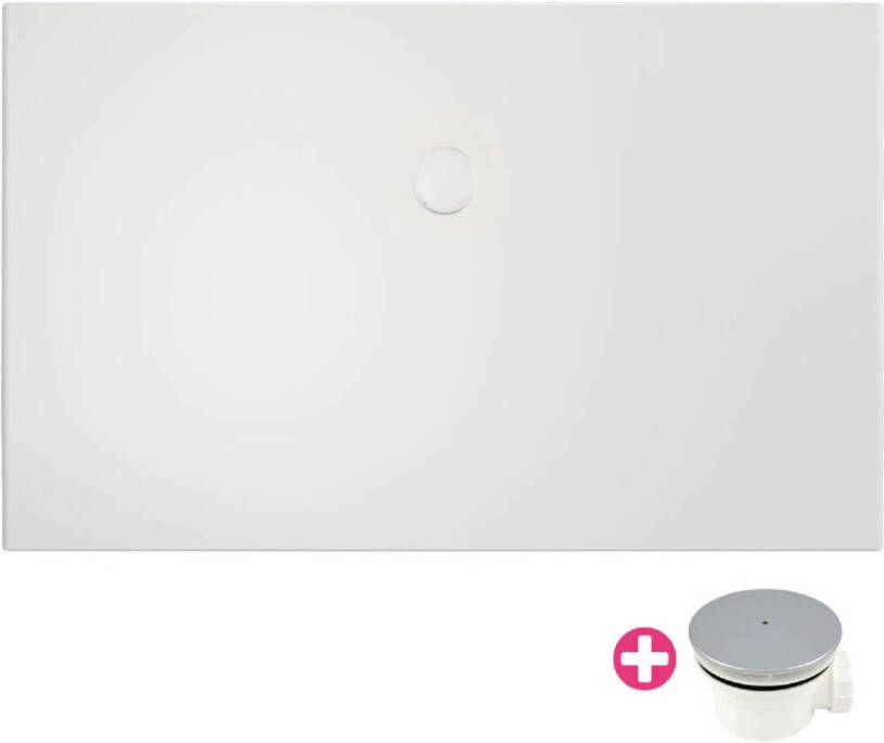 Xenz Douchevloer Flat | 200x100 cm | Incl.Afvoersifon-Chroom | Acryl | Rechthoekig | Wit glans - Foto 5