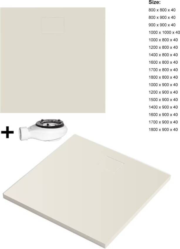Xenz Douchevloer Flat Zero | 180x80x4 | Incl.Afvoersifon-Chroom | Acryl | Rechthoekig | Pergamon