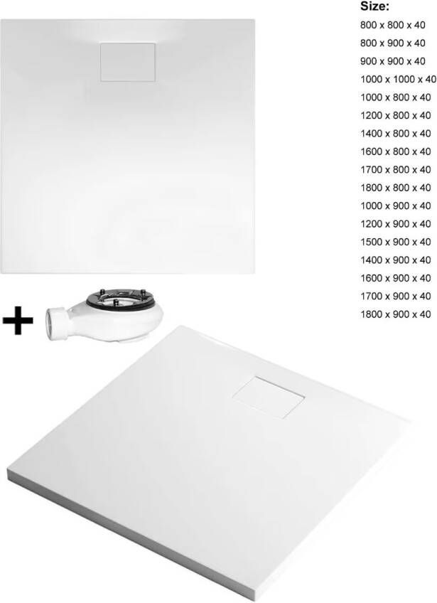 Xenz Douchevloer Flat Zero | 180x80x4 | Incl.Afvoersifon-Chroom | Acryl | Rechthoekig | Wit