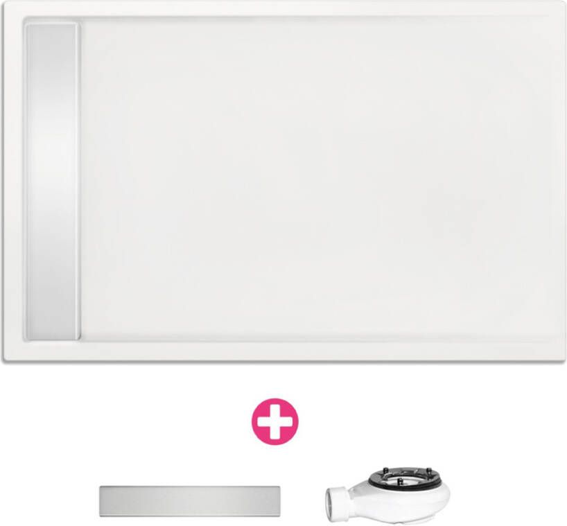 Xenz Douchevloer Easy Tray | 140x100 cm | Incl.Gootcover en Afvoersifon | Acryl | Rechthoek | Wit glans - Foto 5