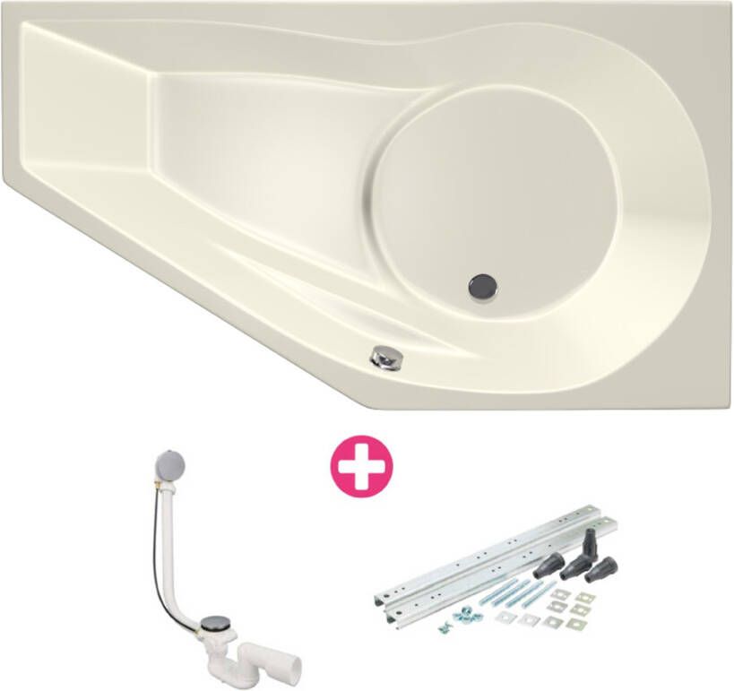 Xenz Fiji ligbad 160x90x48cm rechts met poten zonder afvoer Acryl Pergamon Hoogglans 6830-02