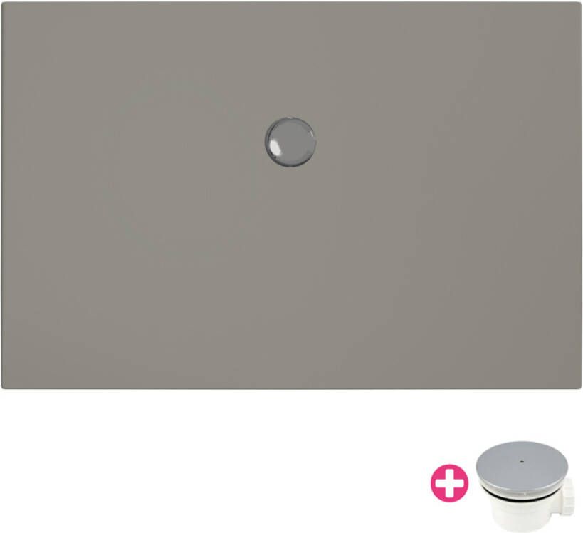 Xenz Douchevloer Flat | 100x80 cm | Incl.Afvoersifon-Chroom | Acryl | Rechthoekig | Cement mat