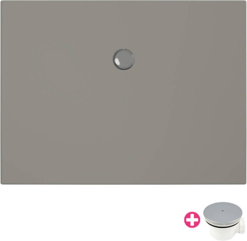 Xenz Douchevloer Flat | 100x90 cm | Incl.Afvoersifon-Chroom | Acryl | Rechthoekig | Cement mat