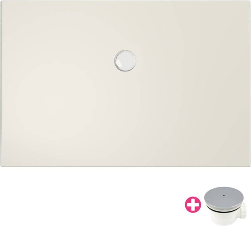 Xenz Douchevloer Flat | 120x90 cm | Incl.Afvoersifon-Chroom | Acryl | Rechthoekig | Pergamon glans