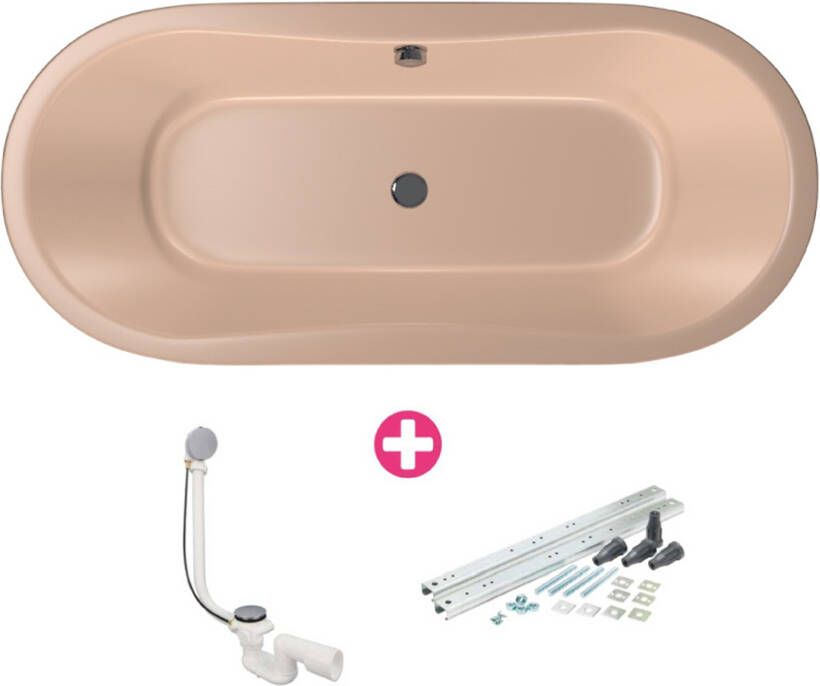 Xenz Ligbad Inbouw Gomera Ovaal 1-2 Persoons Duobad 80x180x49cm Acryl Bahama Beige Hoogglans met Poten