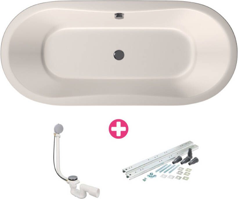 Xenz Ligbad Inbouw Gomera Ovaal 1-2 Persoons Duobad 80x180x49cm Acryl Creme Mat met Poten