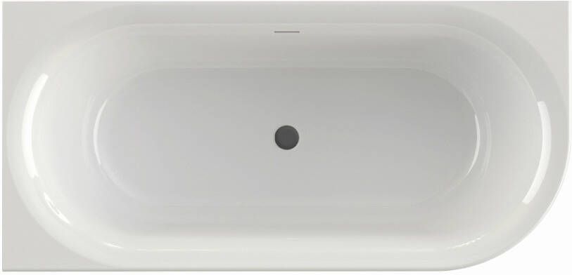 Xenz Half-vrijstaand bad Fay | 180x80 cm | Links | Incl.Badafvoer-Zwart mat | Sleuf overloop | Acryl | Rechthoekig | Wit glans