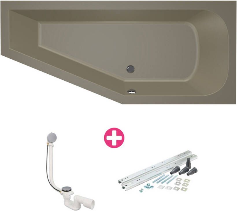 Xenz Lagoon compact ligbad 170x75x45cm rechts met poten zonder afvoer Acryl Klei Mat 6983-07