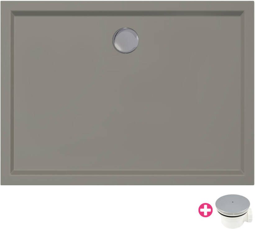 Xenz Douchevloer Mariana Plus | 90x80 cm | Incl.Afvoersifon-Chroom | Acryl | Rechthoekig | Cement - Foto 4