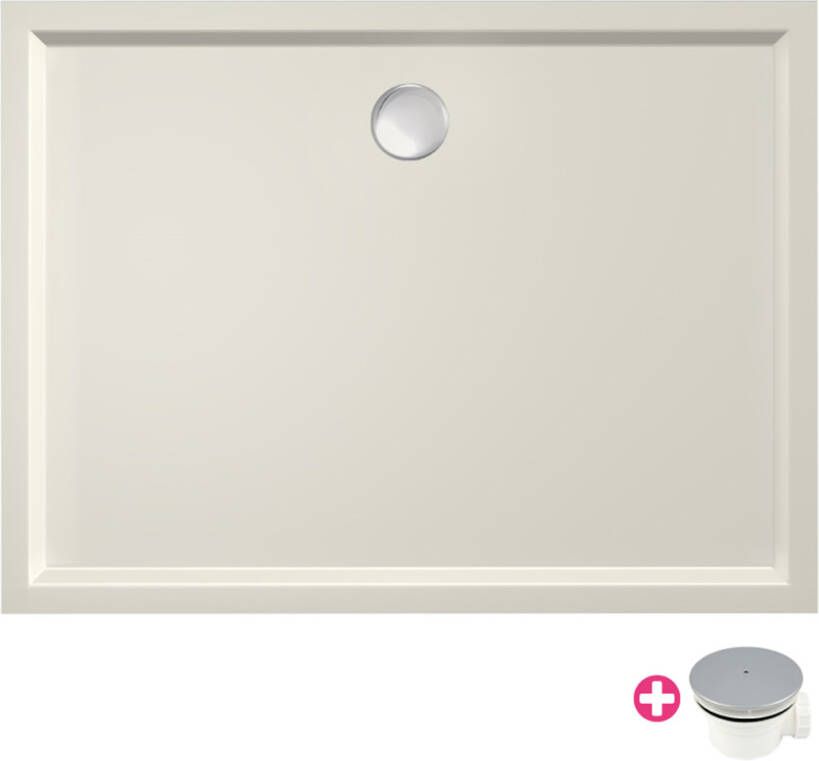 Xenz Douchevloer Mariana Plus | 90x80 cm | Incl.Afvoersifon-Chroom | Acryl | Rechthoekig | Pergamon - Foto 4