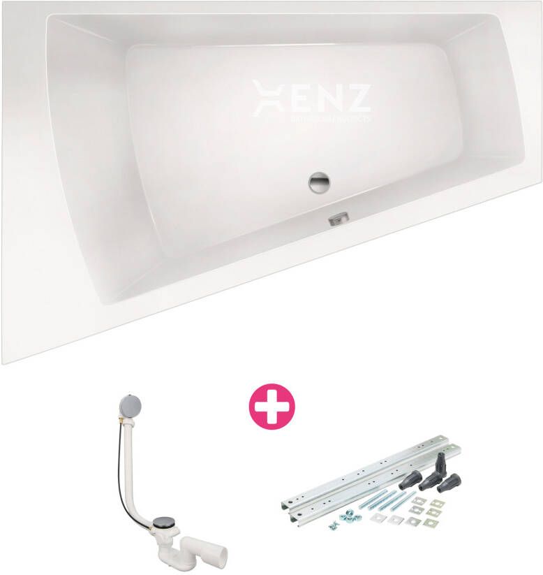 Xenz palau hoekbad links zonder afvoer plaatsafvoer midden met overloopgat 195 liter 170x110x59 66cm acryl edelweiss 6906-03 - Foto 4