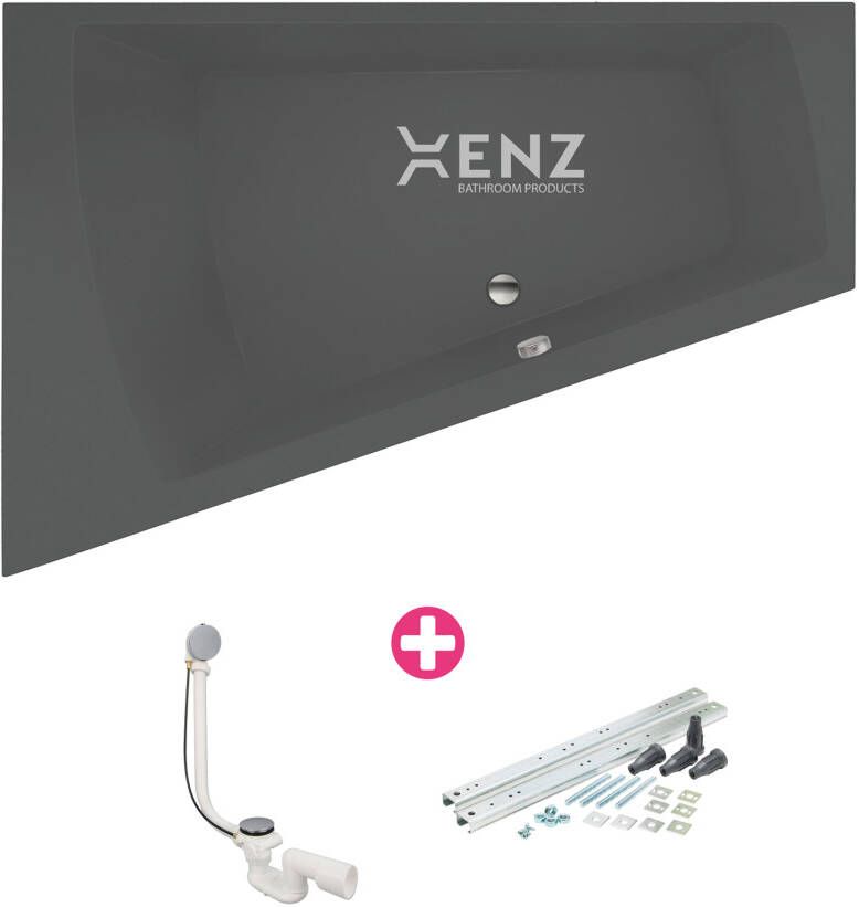 Xenz Ligbad Inbouw Palau Links 1-2 Persoons Duobad 130x180x45cm Acryl Ebony Zwart Mat met Poten