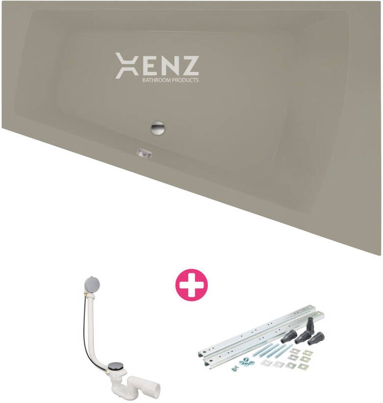 Xenz Ligbad Inbouw Palau Rechts 1-2 Persoons Duobad 130x180x45cm Acryl Klei Mat met Poten