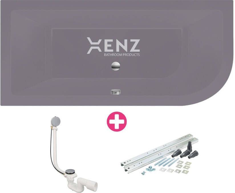 Xenz Ligbad Inbouw Principe Links 1-2 Persoons Duobad 80x180x50cm Acryl Antraciet Mat met Poten