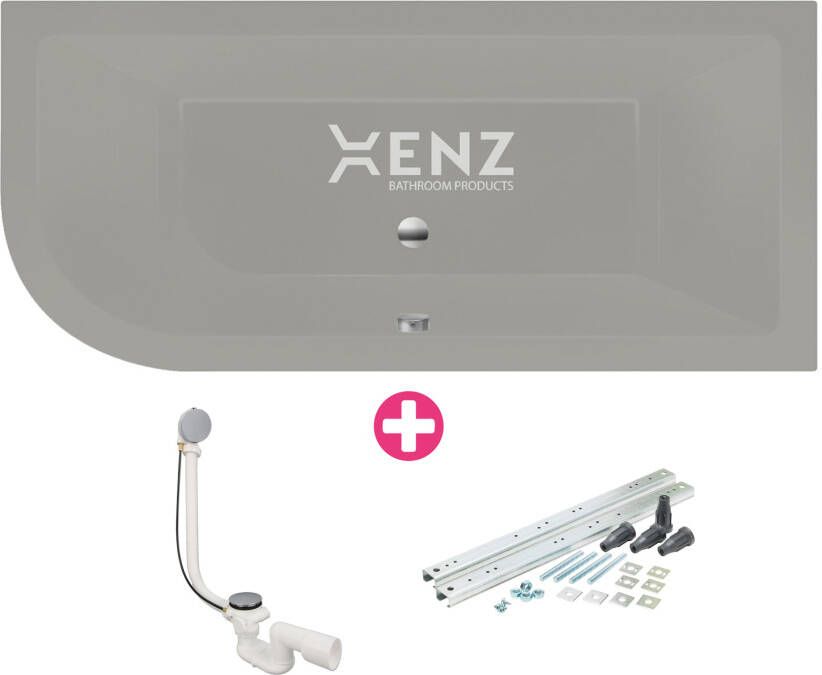 Xenz Ligbad Inbouw Principe Rechts 1-2 Persoons Duobad 80x180x50cm Acryl Cement Mat met Poten