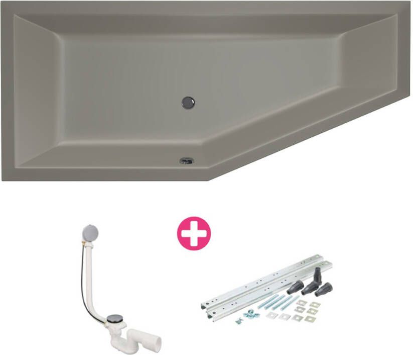 Xenz Ligbad Society compact | Links | 160x90 cm | Incl.Badafvoer | Met overloop | Acryl | Cement mat