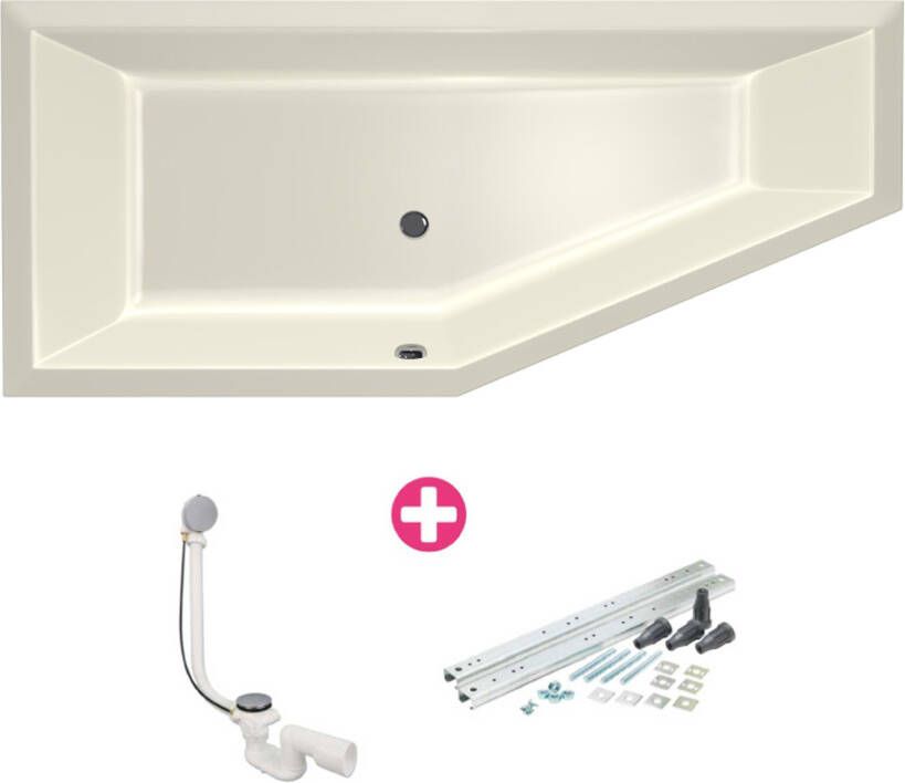 Xenz Ruimtebesparend bad Society compact | Links | 180x80 cm | Incl.Badafvoer | Met overloop | Acryl | Pergamon glans