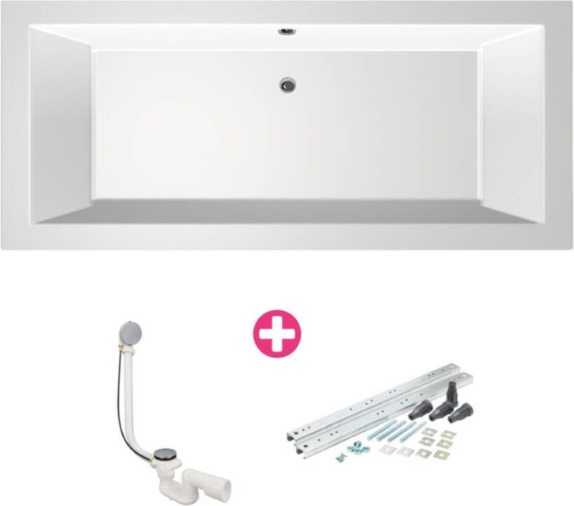 Xenz Ligbad Society | Inbouw | 190x120 cm | Incl.Badafvoer | Met overloop | Acryl | Glans wit