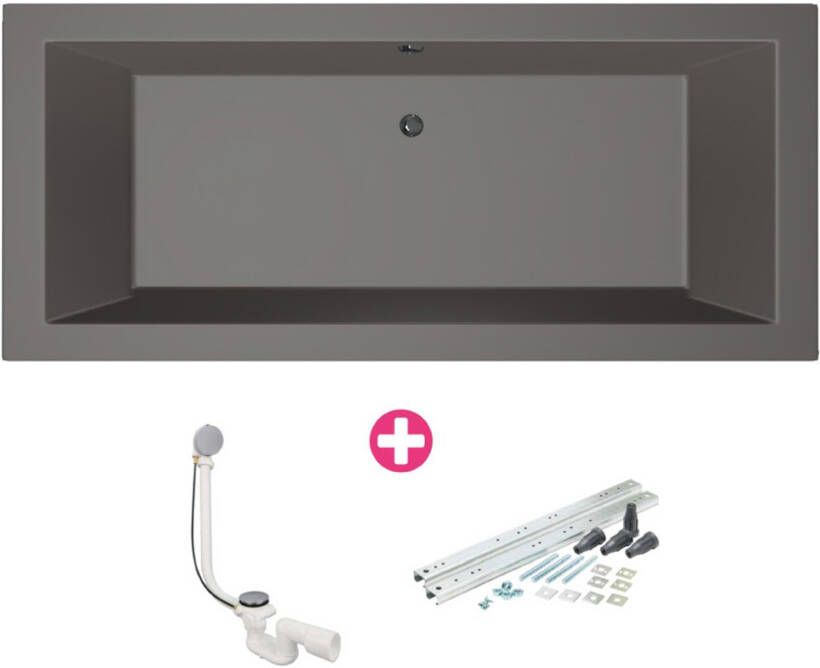 Xenz Ligbad Society | Inbouw | 200x90 cm | Incl.Badafvoer | Met overloop | Acryl | Antraciet mat