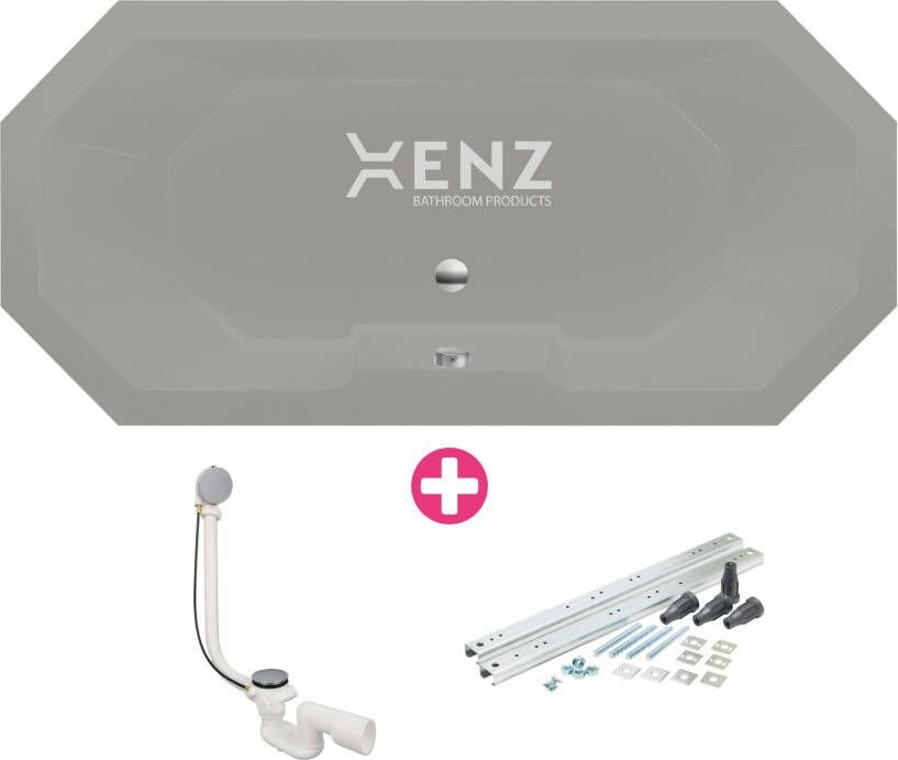 Xenz Ligbad Inbouw Sumba 1-2 Persoons Duobad 80x175x45cm Acryl Cement Mat met Poten