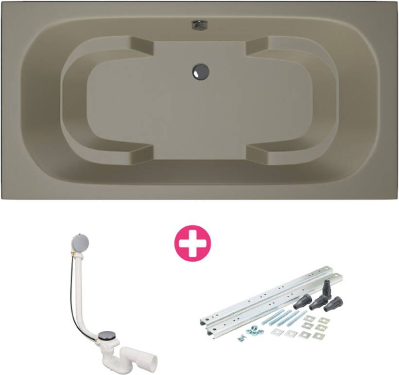 Xenz Ligbad Inbouw Tanga Rechthoek 1-2 Persoons Duobad 90x180x48cm Acryl Klei Mat met Poten