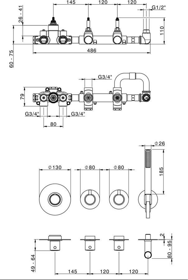 Xenz Badkraan Duero | Inbouw | Thermostaatkraan | Incl.Inbouwdeel | 2-weg | Rond | RVS look - Foto 2